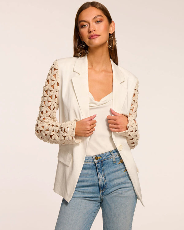 Ramy Brook - Kelsey Embellished Linen Blazer - White Floral