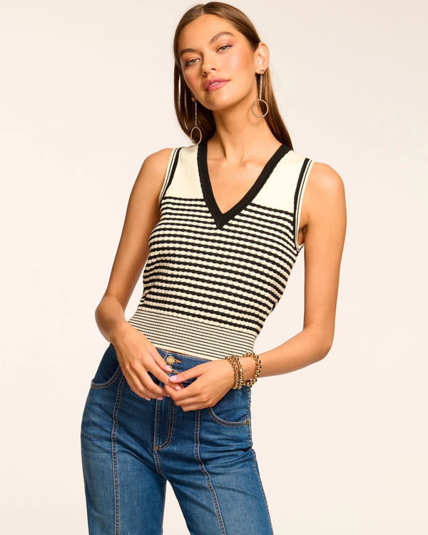 Ramy Brook - Elle V-Neck Knit Tank Top - Black Textured