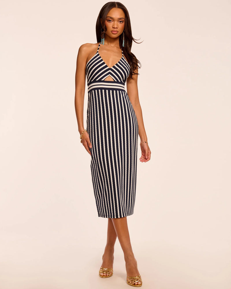 ramy brook midi dress Stevie Textured Stripe in Navy Stripe a.n.a Dark Wash Denim FFS23 and utterly captivating Size:4 Kg
