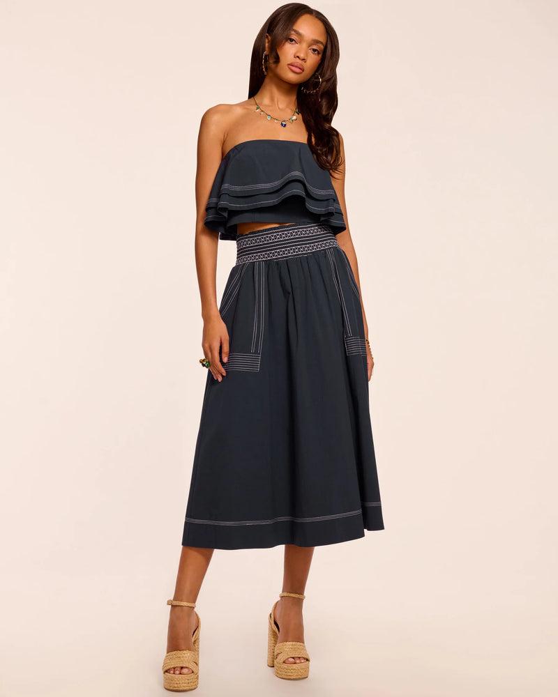 Ramy Brook - Poppy Cotton Poplin Tiered Crop Top - Navy