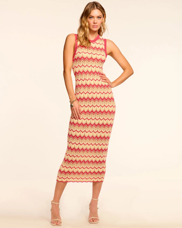 Ramy Brook - Declan Metallic Knit Midi Dress - Pink Chevron