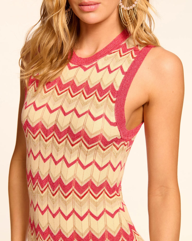 Ramy Brook - Declan Metallic Knit Midi Dress - Pink Chevron
