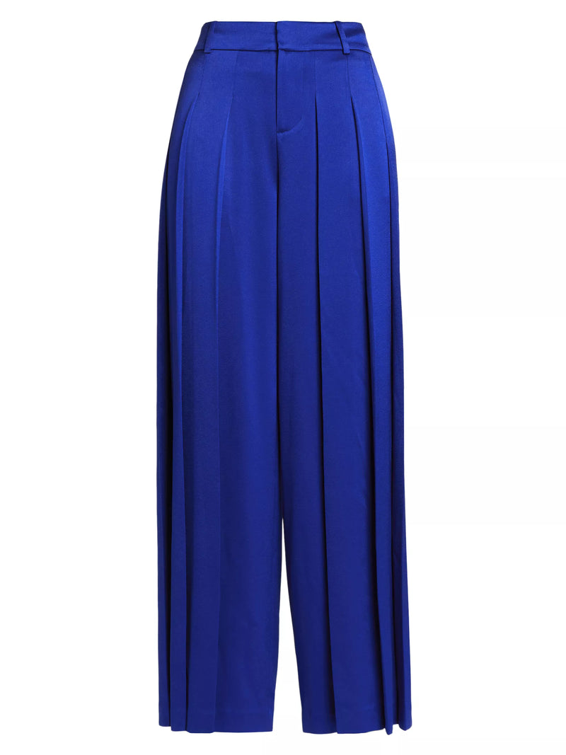 Alice + Olivia - Simon Pleated Satin Wide Leg Trousers - Royal Blue