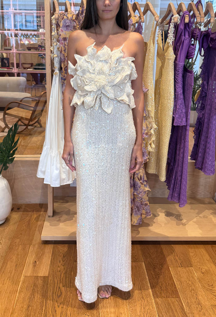 【完売商品】YOKOCHAN Scallop Flowing Dress 38 Patbo - Iara Crochet Flower Maxi Dress - Beige