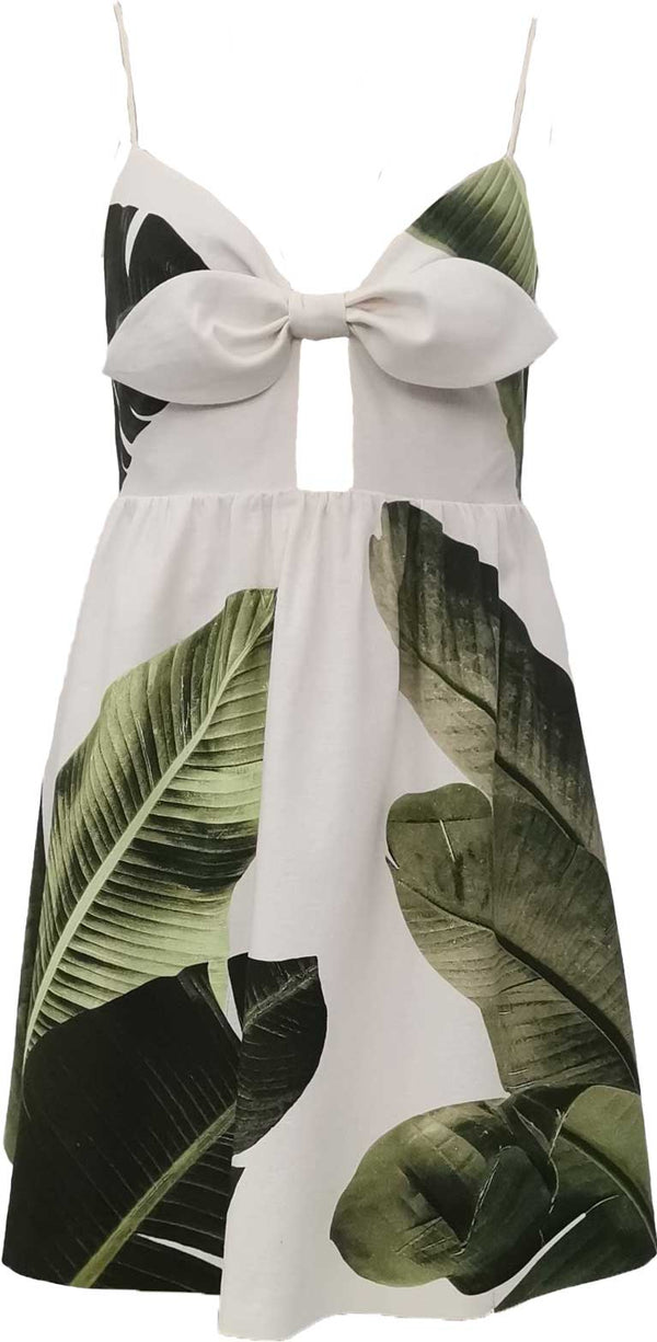 Alice + Olivia - Melvina Babydoll Dress - Jungle Palm Off White