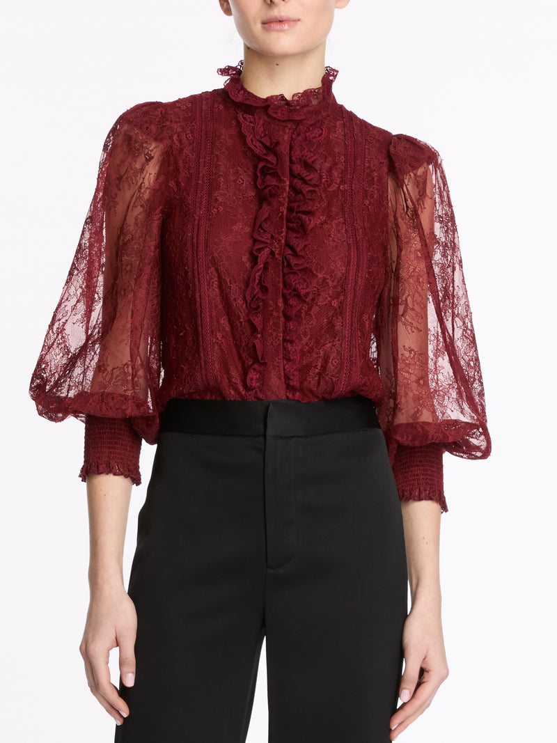Alice + Olivia - Eugenia Lace Blouse - Oxblood