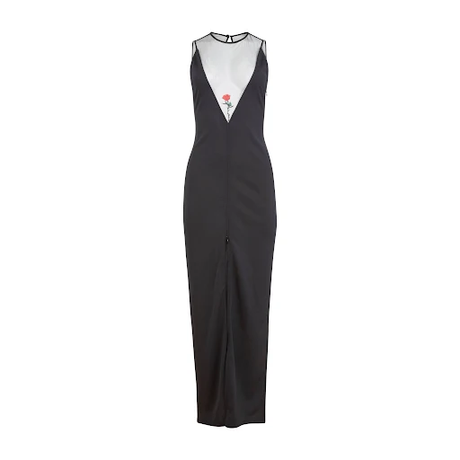 Fleur Du Mal - Rose Spine Embroidery High Slit Maxi Dress - Black