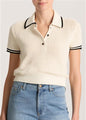 Alice + Olivia - Martha Pointelle Polo - Soft White/Black