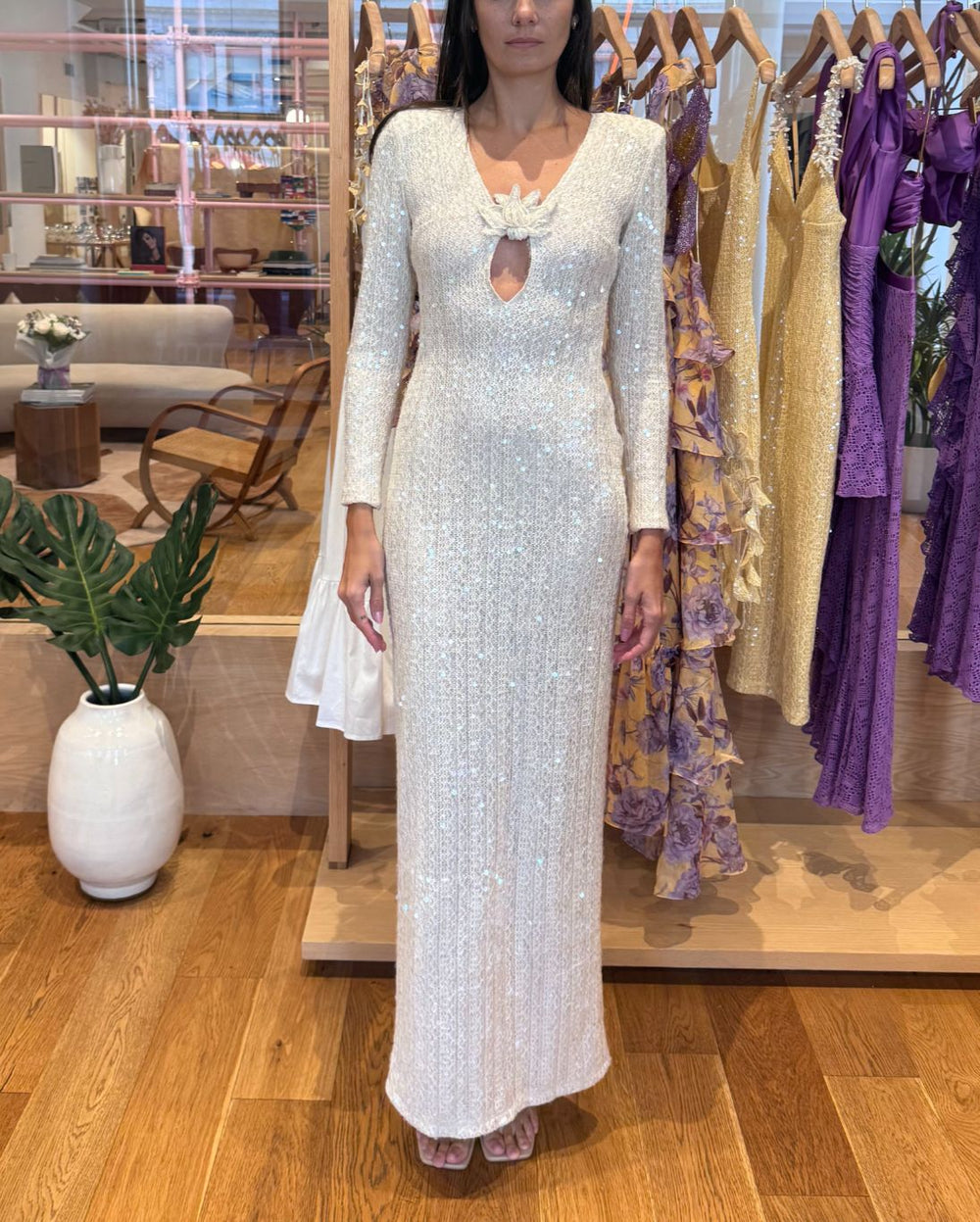 patbo crochet dress - Iara Plunge Maxi opera Camille | Square Neck elongated silhouette with a Color:Vision