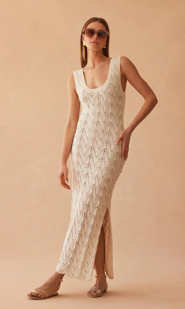 Generation Love - Vincent Crystal Pointelle Knit Dress - Natural