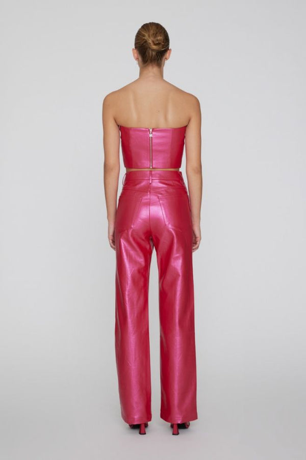 Rotate - Embossed PU Straight Pants - Pink Glo