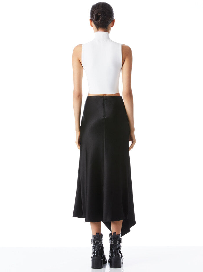 Alice + Olivia - Harmony Drapey Asymmetrical Midi Skirt - Black Alice + Olivia - Harmony Drapey Asymmetrical Midi Skirt - Black