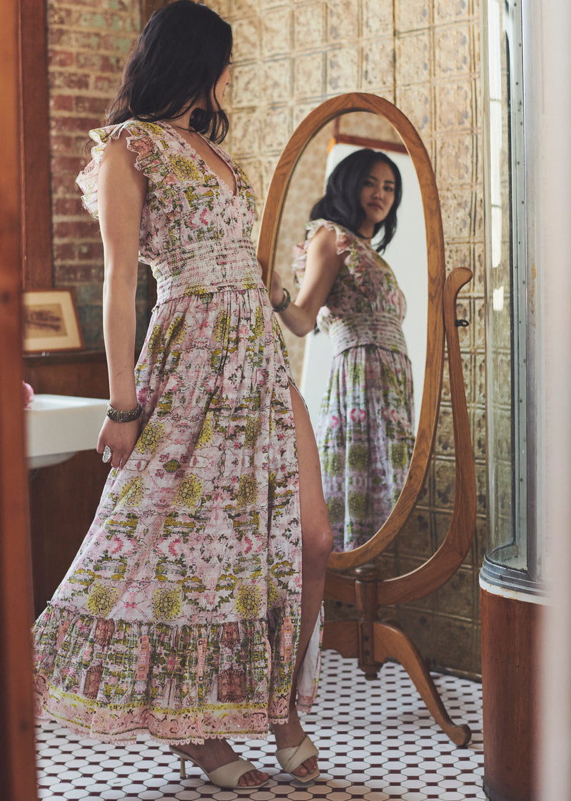 Hemant and Nandita - Maya Long Dress - Pink/Lime