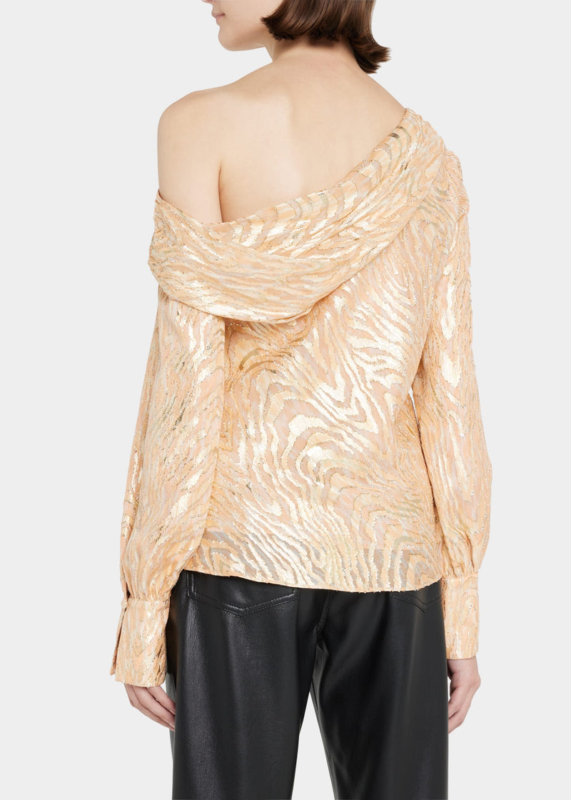 Jonathan Simkhai - Alice Moire Fil Coupe One Shoulder Top - Apricot Metallic Moire