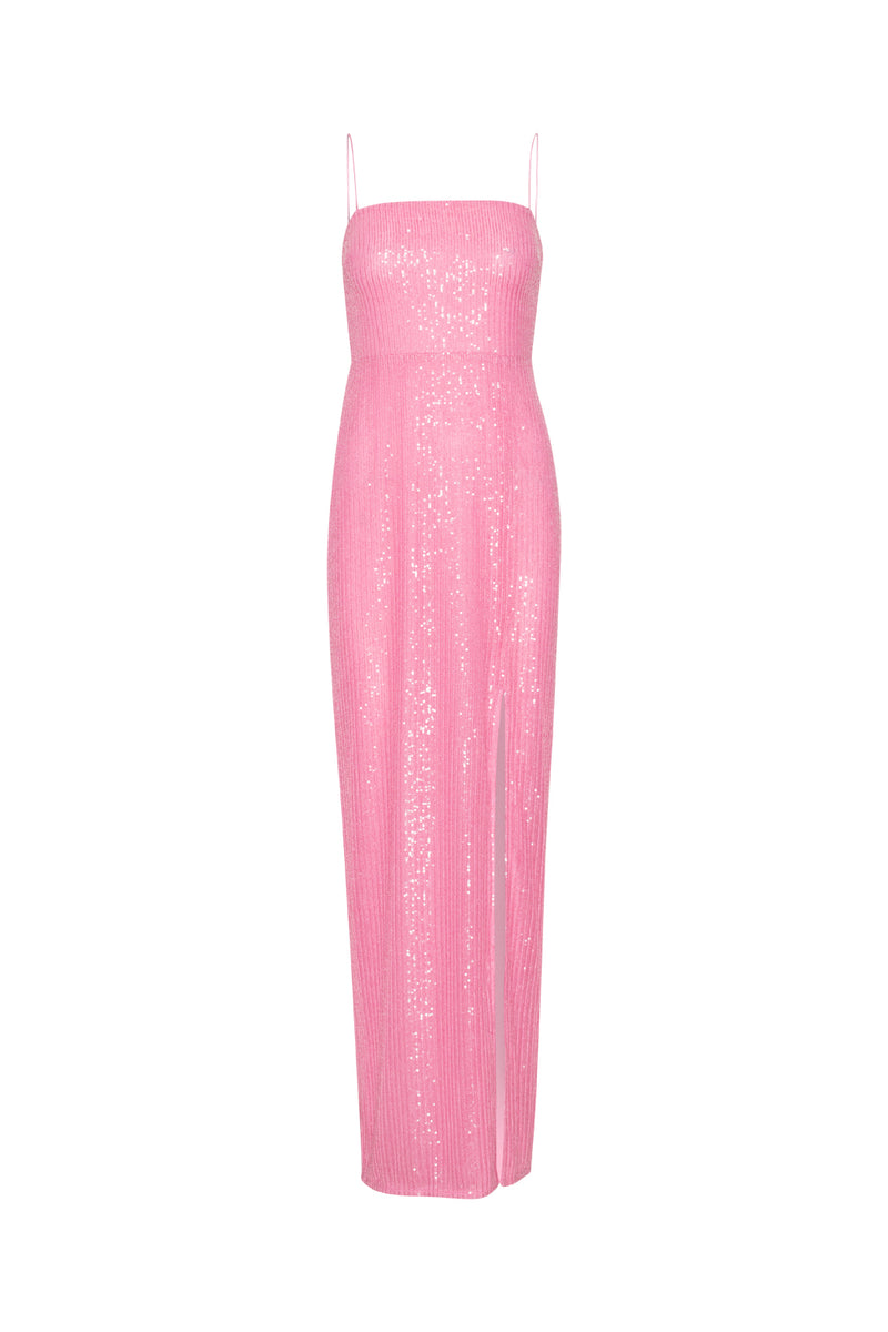 Rotate - Sequins Maxi Slit Dress - Begonia Pink