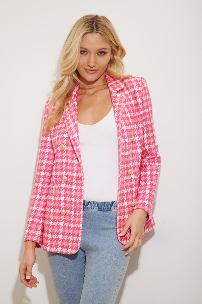 Pink Houndstooth Dress by ALEXACHUNG for $63