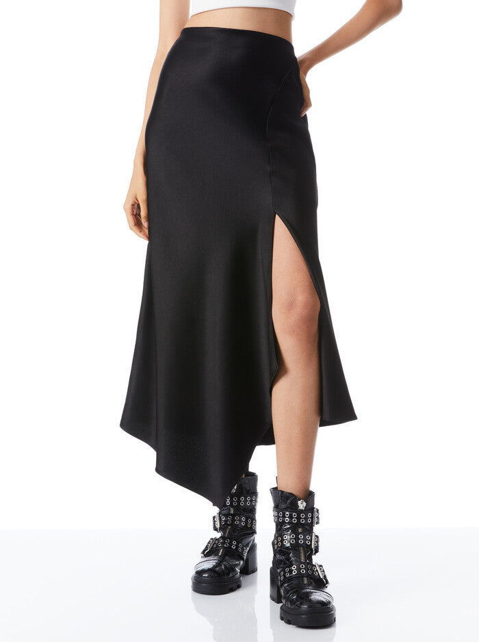 Alice + Olivia - Harmony Drapey Asymmetrical Midi Skirt - Black Alice + Olivia - Harmony Drapey Asymmetrical Midi Skirt - Black