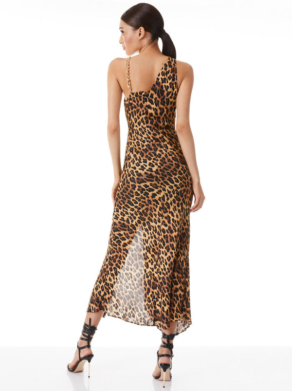 Alice + Olivia - Harmony Chain Strap Drapey Slip Dress - Spotted Leopard Dark Tan