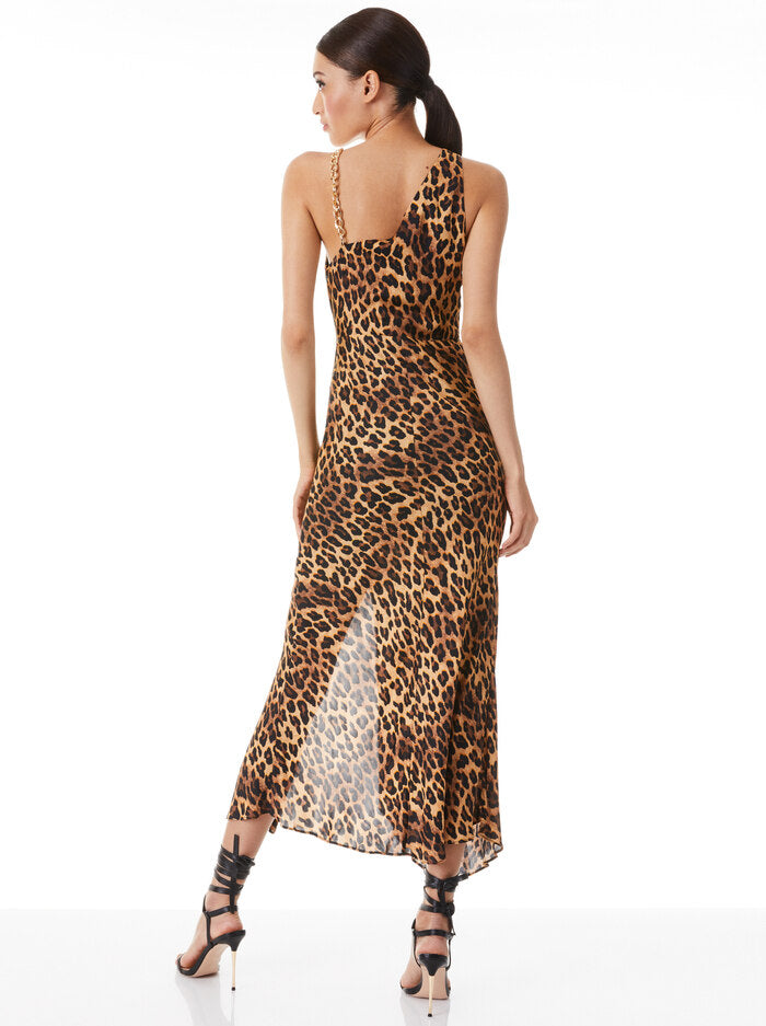 Alice Olivia Harmony Chain Strap Drapey Slip Dress Spotted Leopa