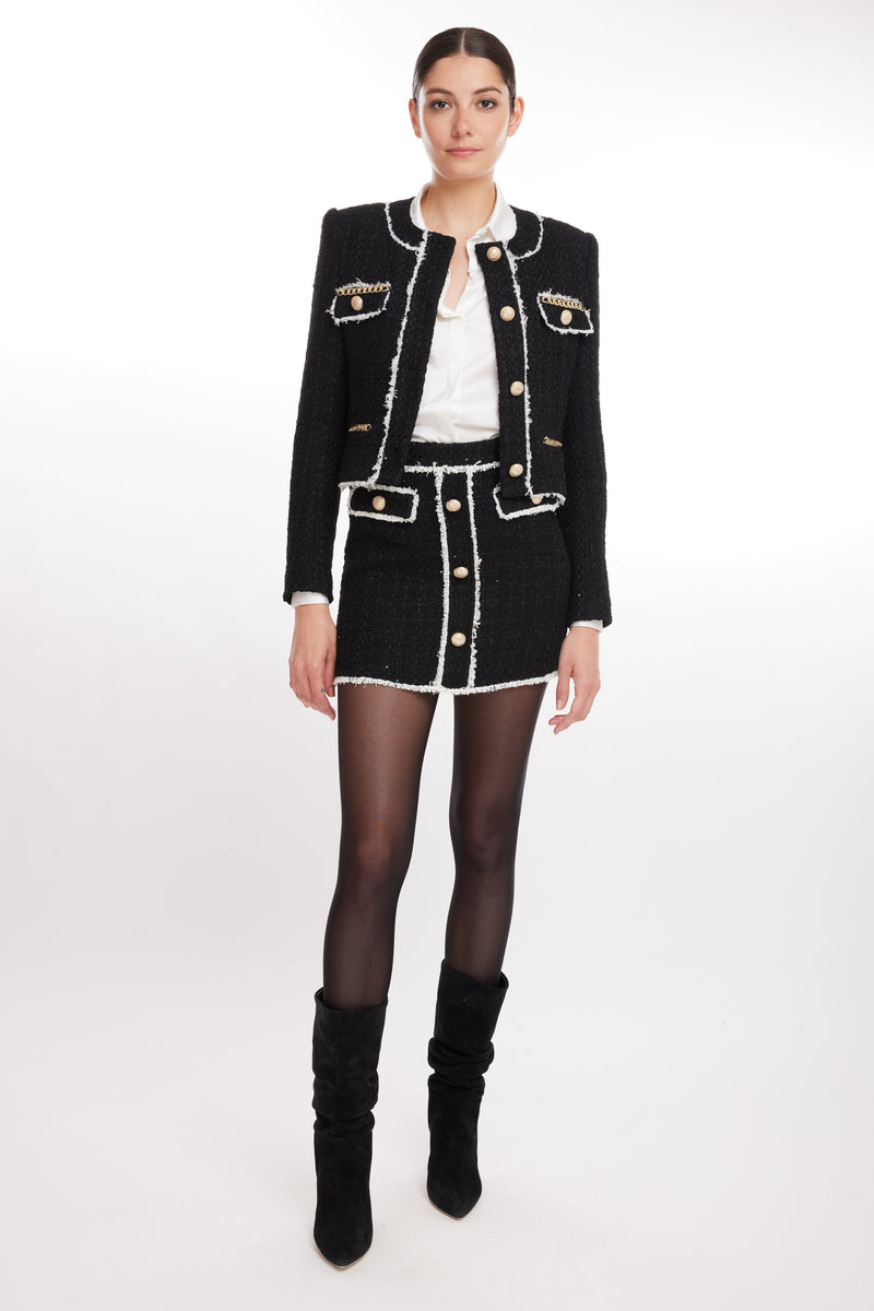 Generation Love - Nessa Contrast Tweed Skirt - Black Cream