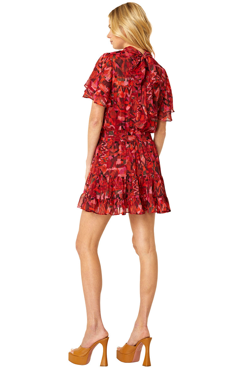 Misa - Saffie Dress - Crimson Geo Chiffon