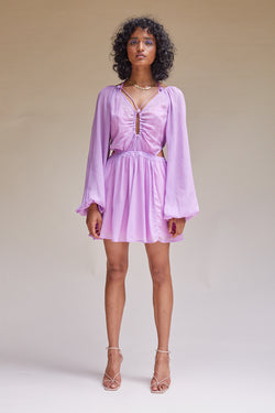 Suboo - Vela Sheer Long Sleeve Cut Out Mini Dress - Lilac