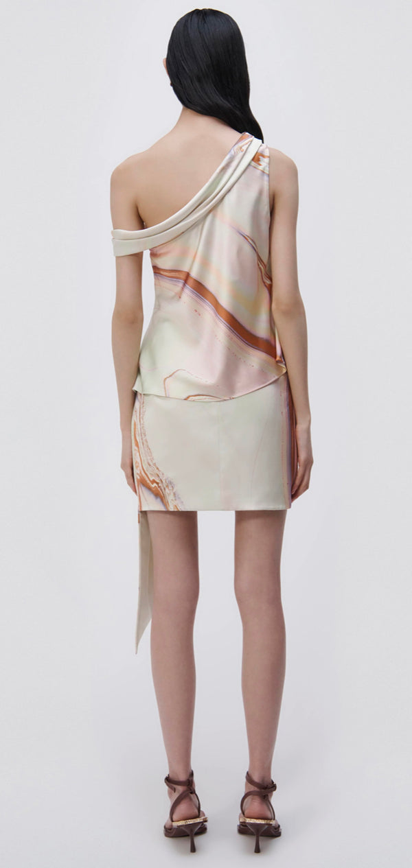 Jonathan Simkhai - Mae Draped Mini Skirt - Seafoam Marble Print