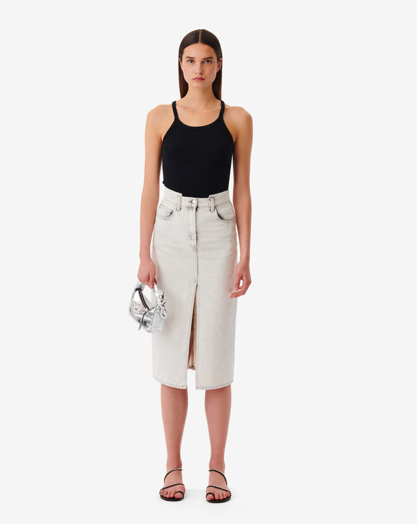 Iro - Milita Denim Midi Skirt - Light Grey