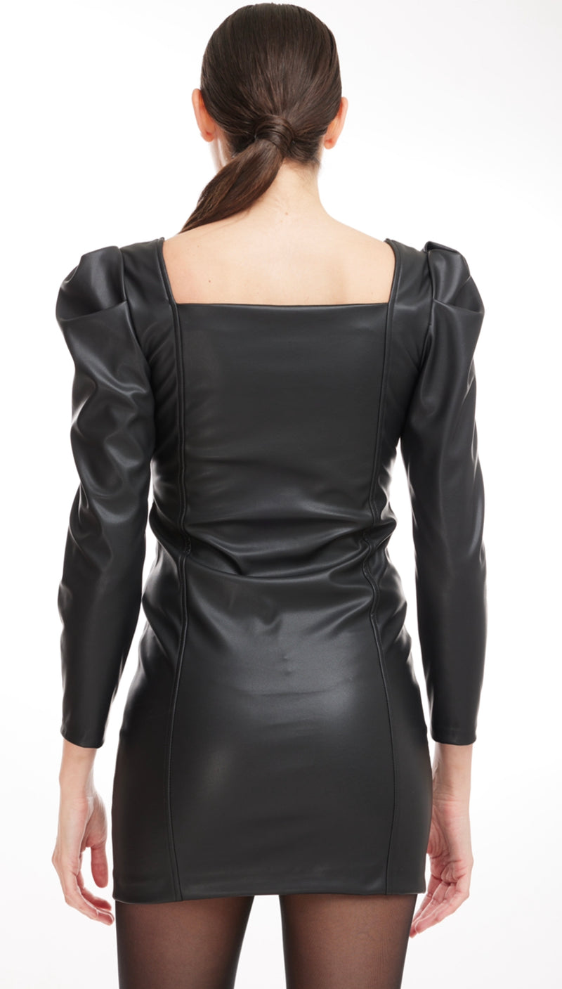 Generation Love - Estelle Vegan Leather Ruched Dress - Black