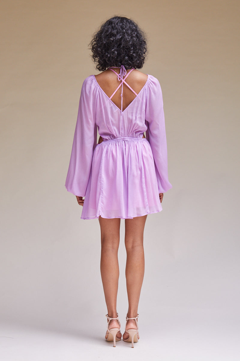 Suboo - Vela Sheer Long Sleeve Cut Out Mini Dress - Lilac