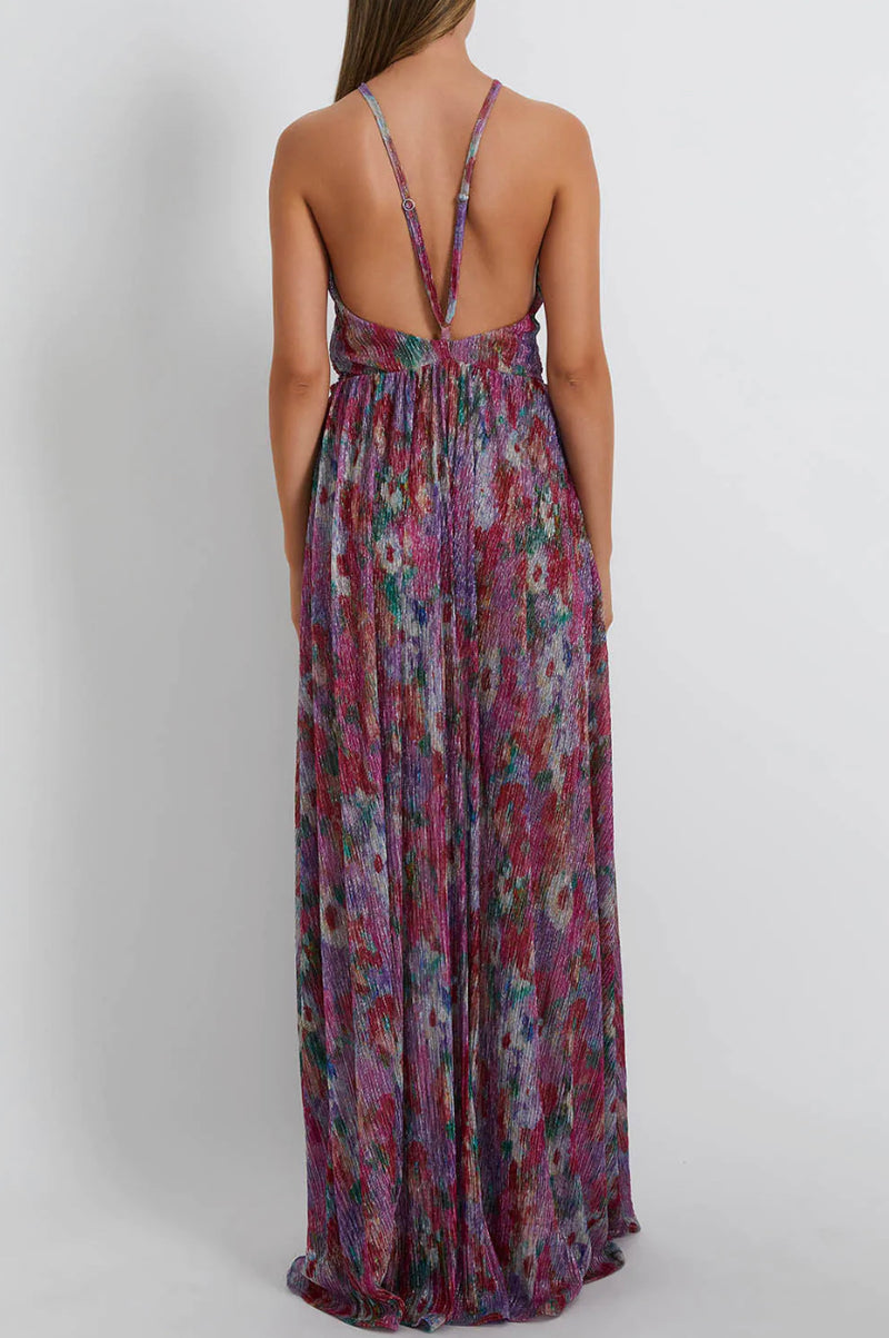 Patbo - Printed Lurex Keyhole Gown - Pink Multi
