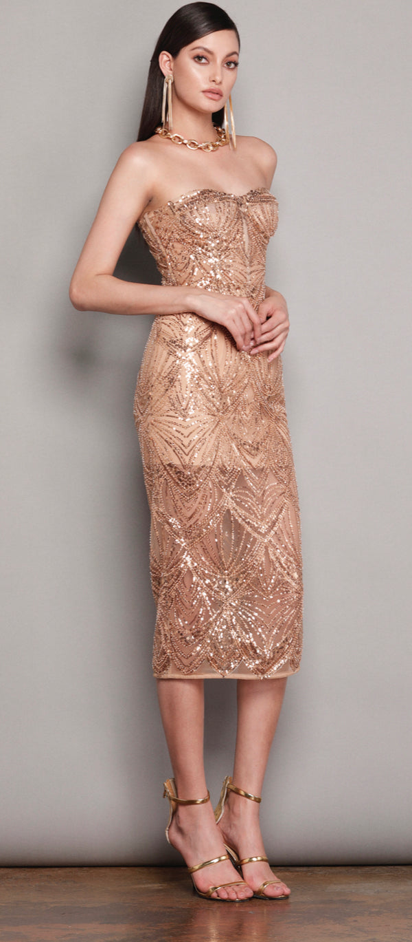 Bronx and Banco - Giselle Gold Midi Dress - Gold