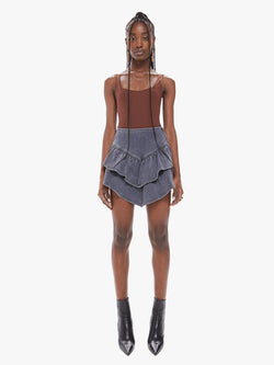 Grey ruffle mini shop skirt