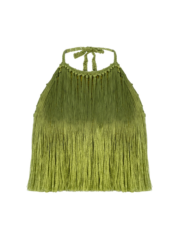 My Beachy Side - Angelica Fringed Halter Top - Antique Moss