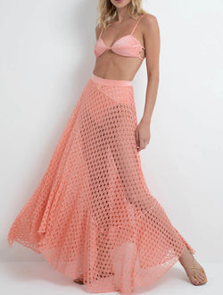 Patbo - Monstera Netted Beach Skirt - Pink/Apricot