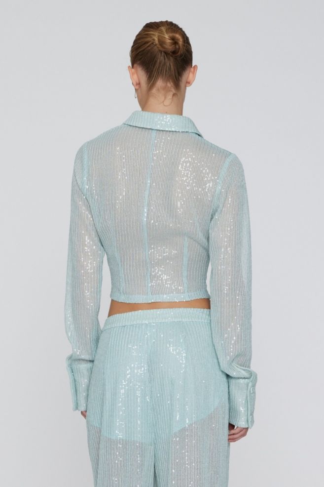 Rotate - Sequin Fitted Shirt - Wan Blue