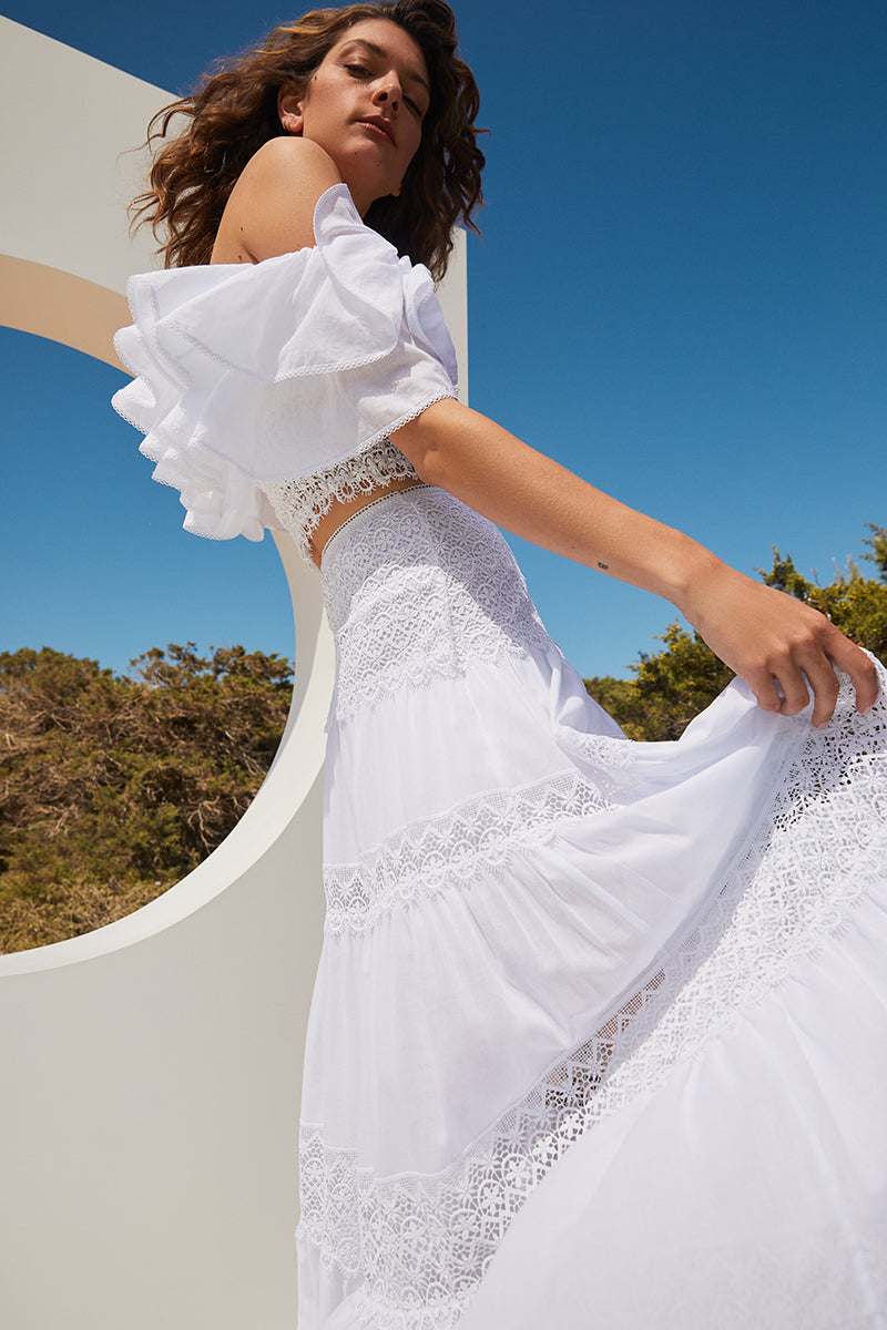 Charo Ruiz - Long Skirt Silke - White