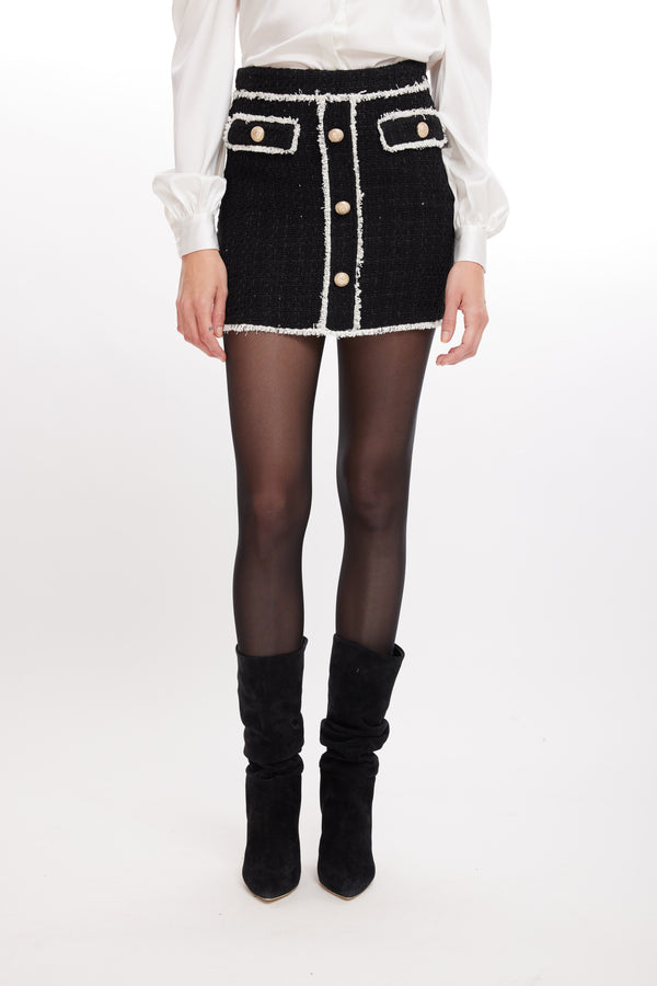 Generation Love - Nessa Contrast Tweed Skirt - Black Cream