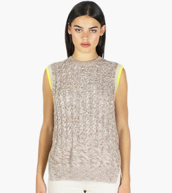 Autumn Cashmere - Tweedy Cable Vest With Neon Tipping - Neutral Bic Highlighter Combo