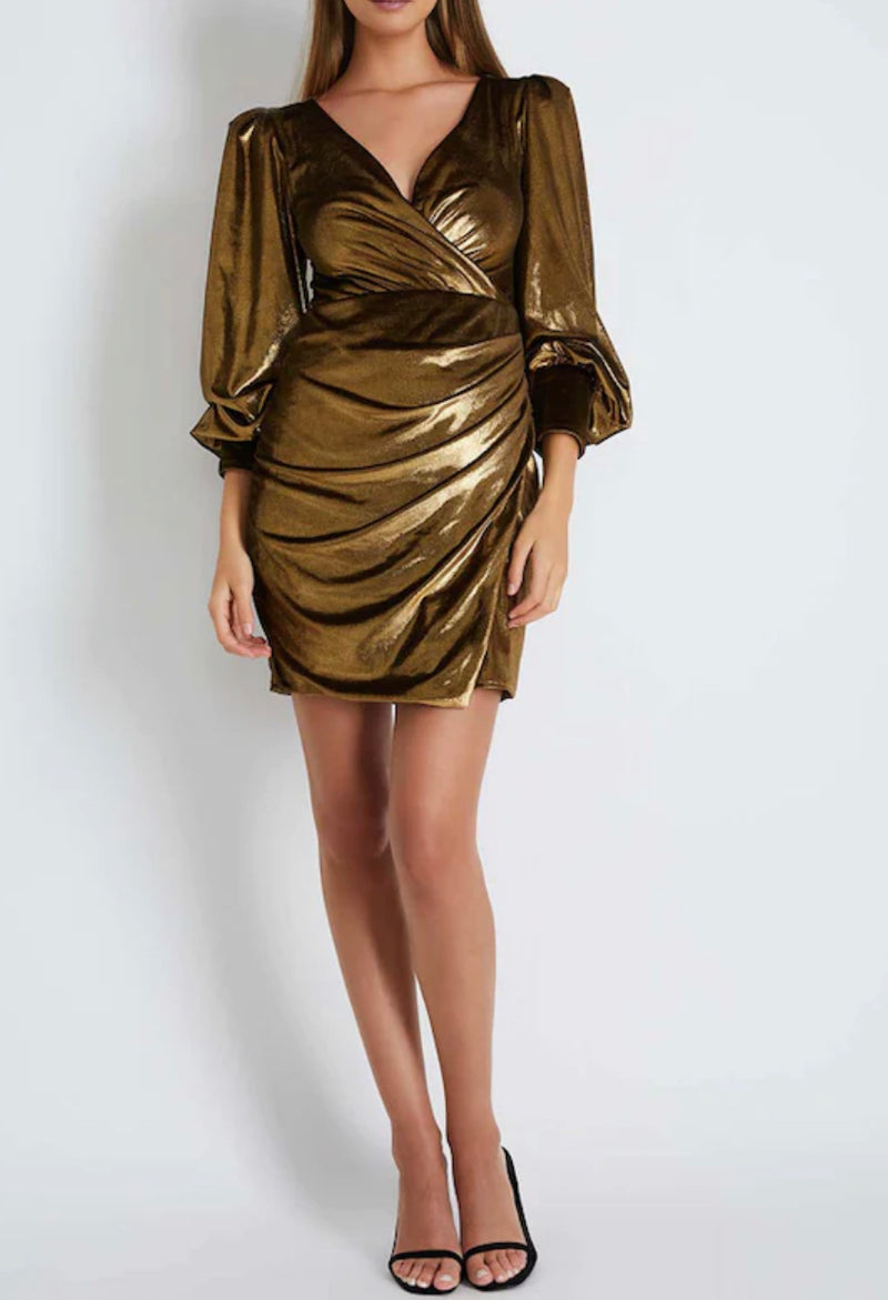 Patbo - Metallic Velvet Mini Dress - Gold