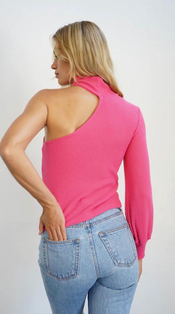 LNA - Murphy Sweater Rib Top - Hot Pink