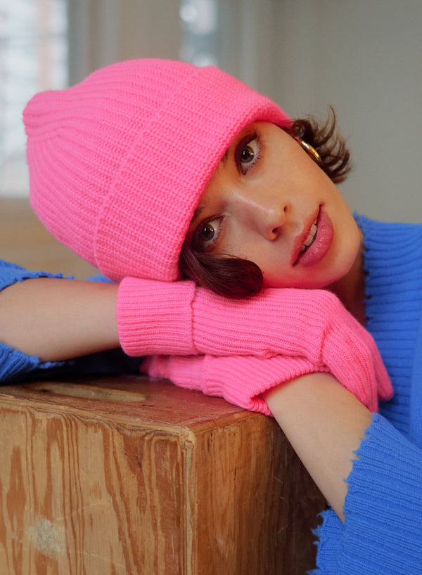 Autumn Cashmere - Ribbed Gloves - Ultra Pink