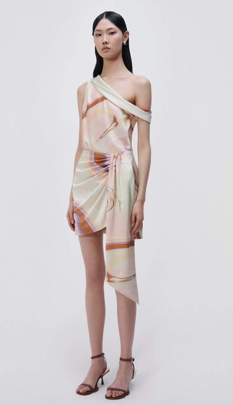 Jonathan Simkhai - Mae Draped Mini Skirt - Seafoam Marble Print