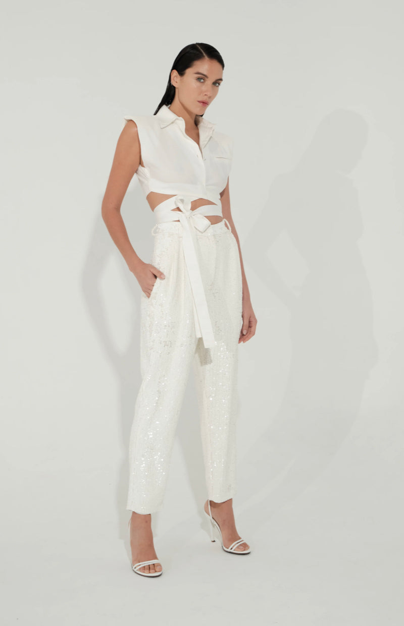 Nonchalant - Pia Sequin Pants - White