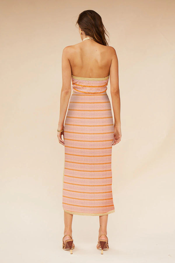 Suboo - Biba Halter Cut Out Midi Dress - Peach Stripe