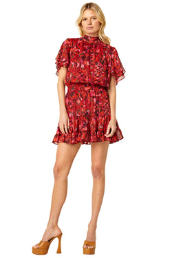 Misa - Saffie Dress - Crimson Geo Chiffon
