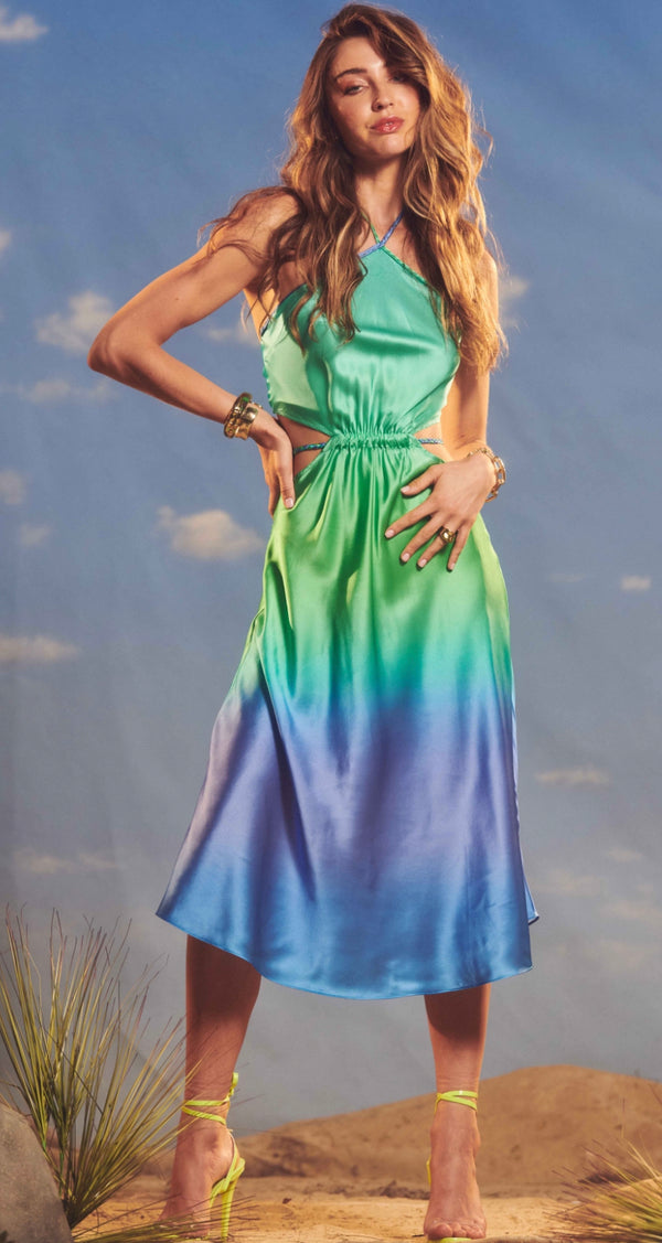 Rococo Sand - Kiki Midi Cut Out Dress - Blue & Green Ombre