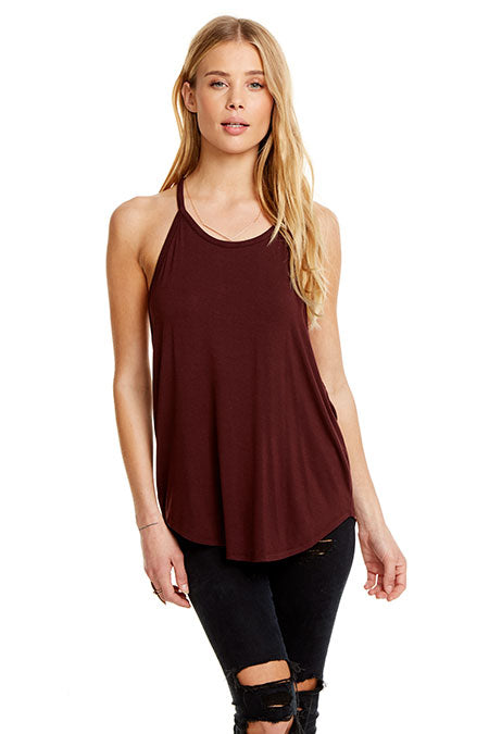 Chaser - High Neck Criss Cross Cami - Mulberry