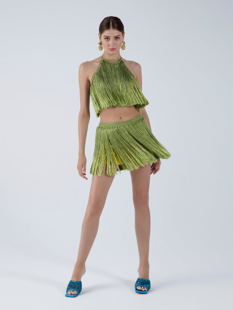 My Beachy Side - Angelica Fringed Mini Skirt - Antique Moss