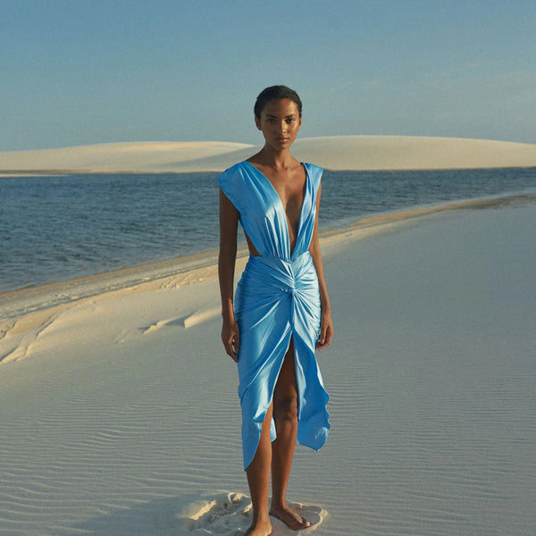 Baobab Open Back Mia Midi Dress in Sky M